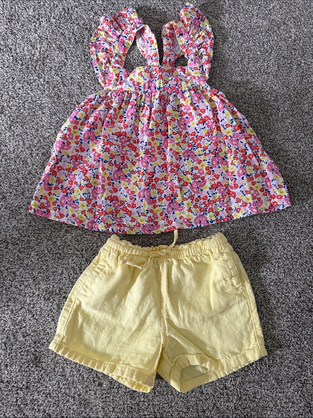 Girls Floral Ruffle Strap Tank with Yellow Shorts